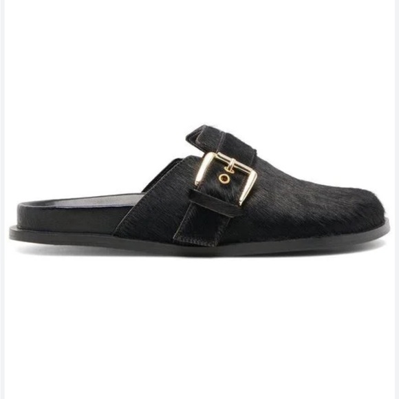 Dolce Vita Sunday Onyx Black Calf Hair Slip-On Mule w Gold Buckle Size 6 NIB - Picture 2 of 10